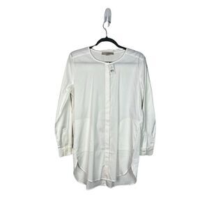 Ann Taylor Loft Tunic Top Long Sleeve Button Up Pockets White Size Medium